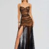 Midnight Lace Pleated Maxi Dress – Elegant Evening Gown