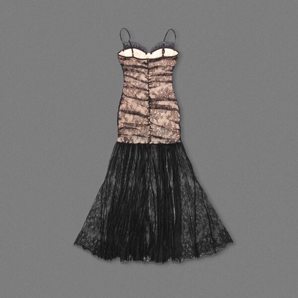 Midnight Lace Pleated Maxi Dress – Elegant Evening Gown