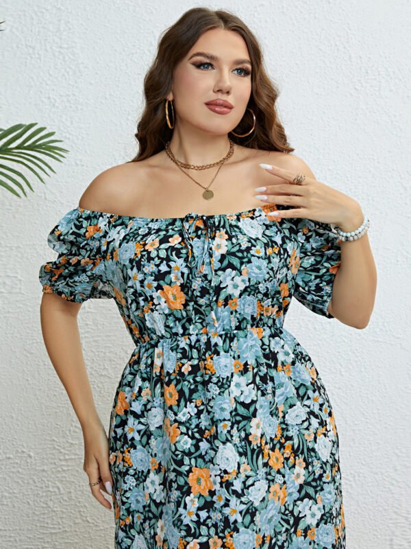 Plus Size Off-Shoulder Slit Vacation Dress