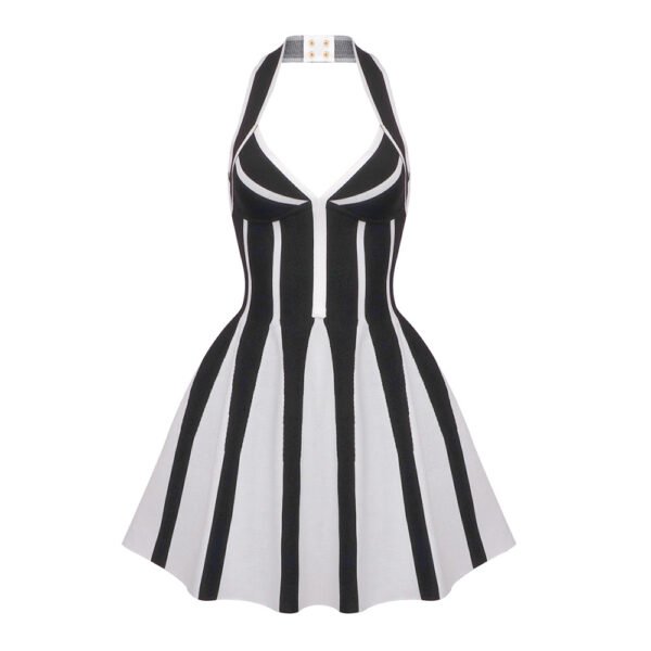 French Riviera Halter Mini Dress – Striped Summer Knit