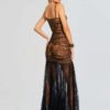 Midnight Lace Pleated Maxi Dress – Elegant Evening Gown