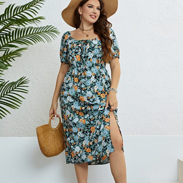 Plus Size Off-Shoulder Slit Vacation Dress