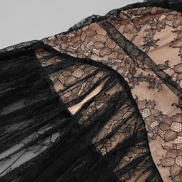 Midnight Lace Pleated Maxi Dress – Elegant Evening Gown