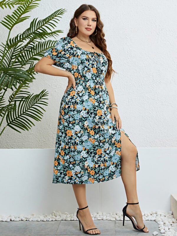 Plus Size Off-Shoulder Slit Vacation Dress