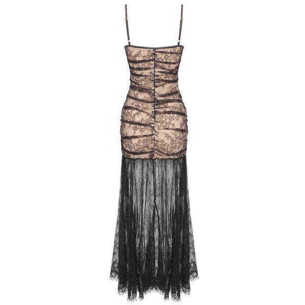 Midnight Lace Pleated Maxi Dress – Elegant Evening Gown