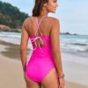 Elegant Belted One-Piece Swimsuit – Chic Color Block Design