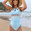 Elegant Belted One-Piece Swimsuit – Chic Color Block Design