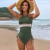 Elegant Belted One-Piece Swimsuit – Chic Color Block Design