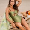 Luxe Solid Two-Piece Swimsuit – Beaded Drawstring Design