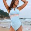 Elegant Belted One-Piece Swimsuit – Chic Color Block Design