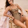 Luxe Solid Two-Piece Swimsuit – Beaded Drawstring Design
