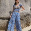 Boho Printed Puff Sleeve Crop Top & Pant Set