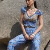 Boho Printed Puff Sleeve Crop Top & Pant Set