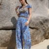 Boho Printed Puff Sleeve Crop Top & Pant Set