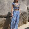 Boho Printed Puff Sleeve Crop Top & Pant Set
