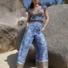 Boho Printed Puff Sleeve Crop Top & Pant Set