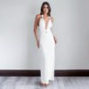 Low Cut Pleated Metal Ring Maxi Dress