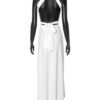 Low Cut Pleated Metal Ring Maxi Dress