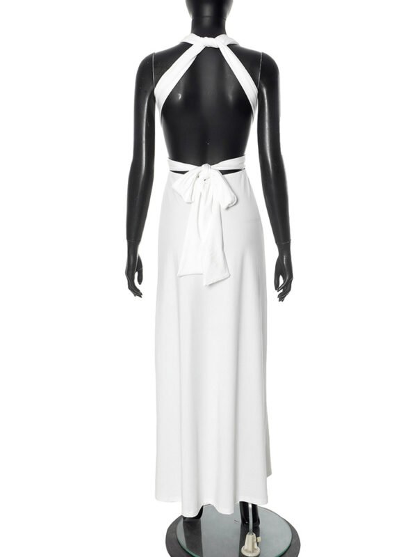 Low Cut Pleated Metal Ring Maxi Dress