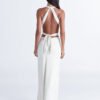 Low Cut Pleated Metal Ring Maxi Dress