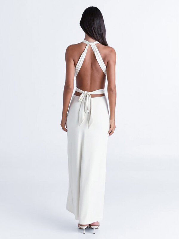 Low Cut Pleated Metal Ring Maxi Dress