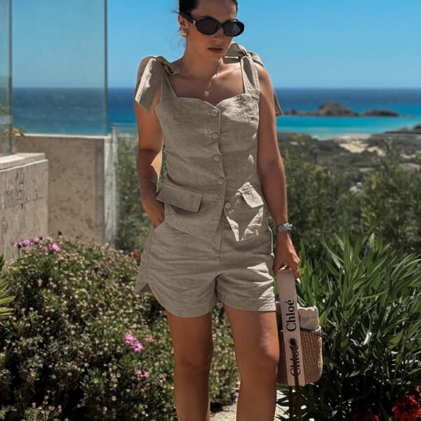 Cotton Bow Vest & Shorts Set