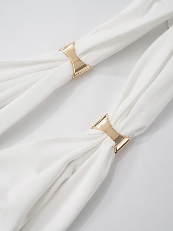 Low Cut Pleated Metal Ring Maxi Dress