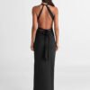 Low Cut Pleated Metal Ring Maxi Dress