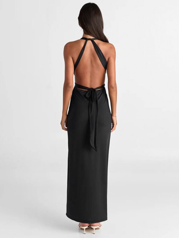 Low Cut Pleated Metal Ring Maxi Dress