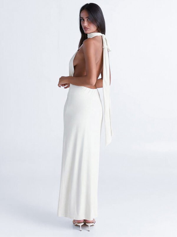 Low Cut Pleated Metal Ring Maxi Dress