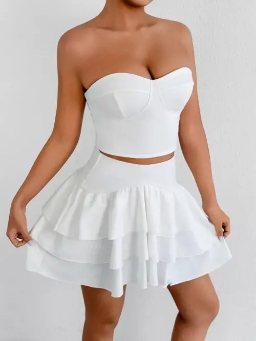 Lace Tiered Tube Top & Mini Skirt Set