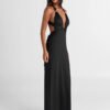 Low Cut Pleated Metal Ring Maxi Dress