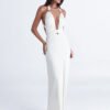 Low Cut Pleated Metal Ring Maxi Dress