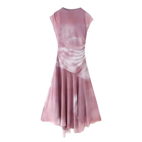 Silk Net Asymmetric Midi Dress