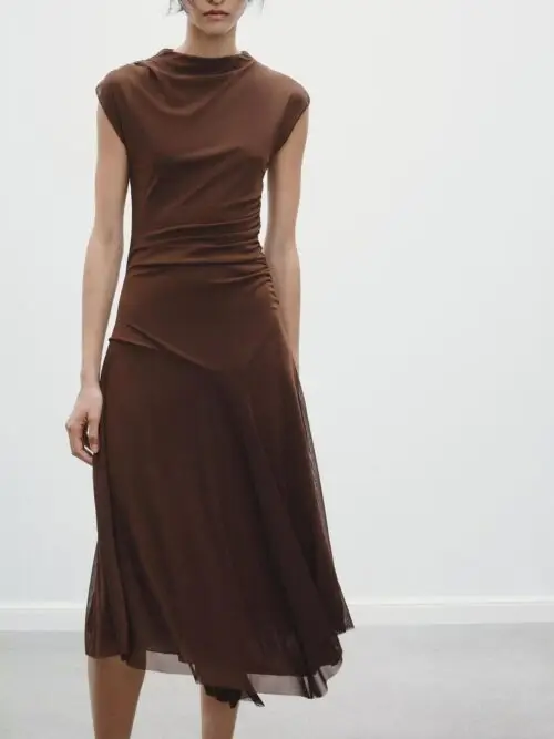 Silk Net Asymmetric Midi Dress