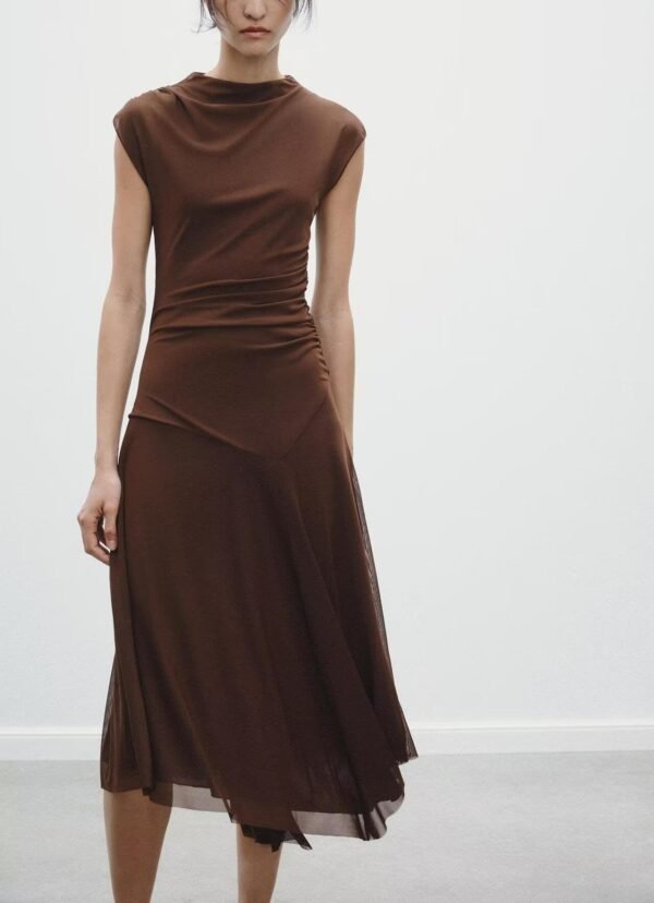 Silk Net Asymmetric Midi Dress