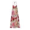 Retro Leaf Print Halter Maxi Dress
