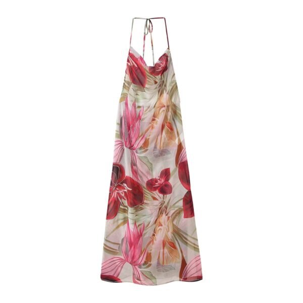 Retro Leaf Print Halter Maxi Dress