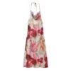 Retro Leaf Print Halter Maxi Dress