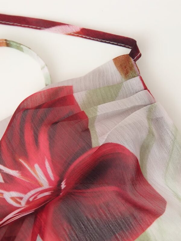 Retro Leaf Print Halter Maxi Dress