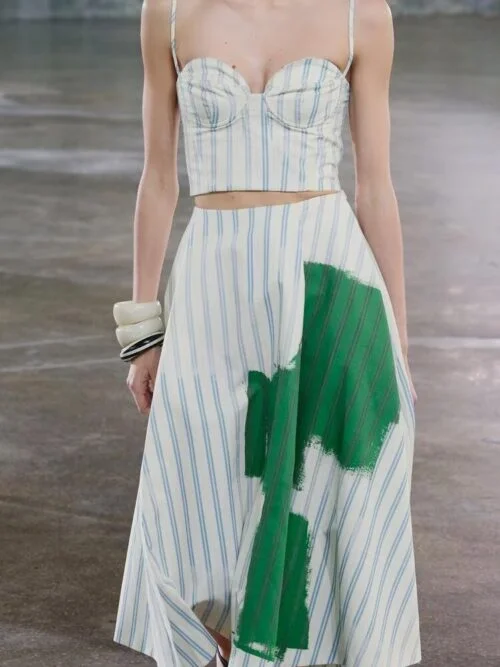 Striped Corset Crop Top & Midi Skirt Set