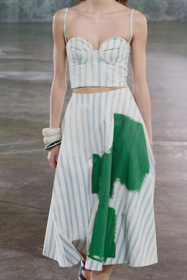 Striped Corset Crop Top & Midi Skirt Set