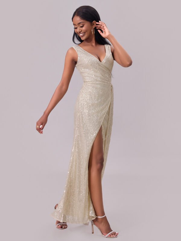 Sequin V-Neck Backless Evening Maxi Dress