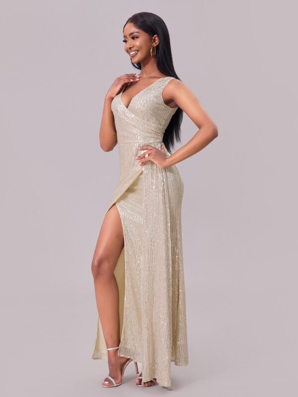 Sequin V-Neck Backless Evening Maxi Dress