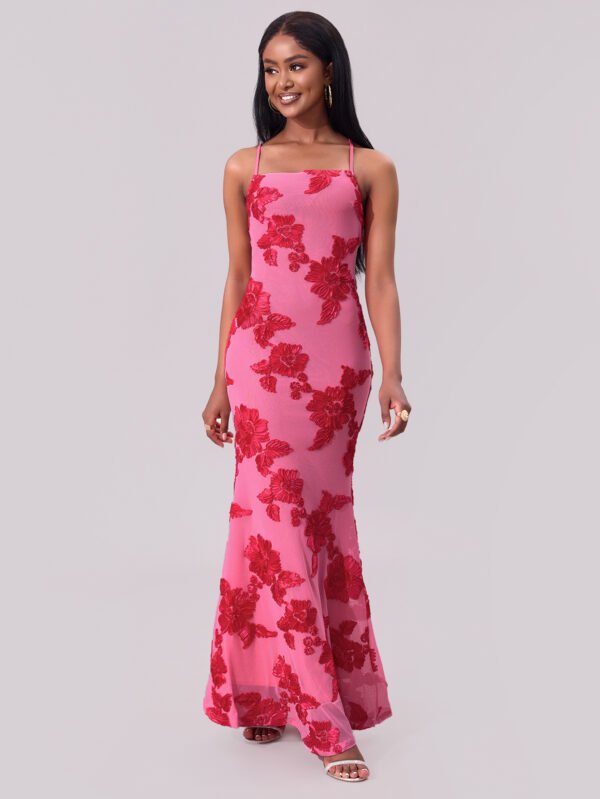 3D Floral Lace Sheath Maxi Dress