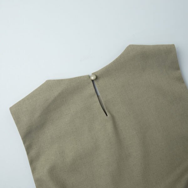 Cotton Linen Round Neck Vest & Pleated Skirt Set