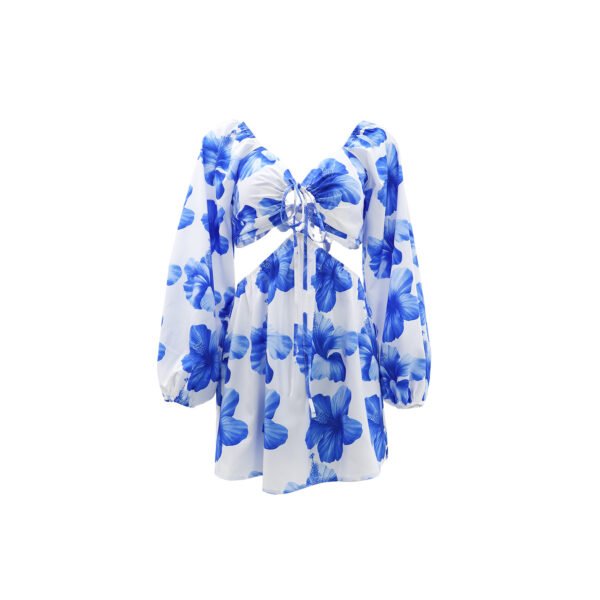 Drawstring Floral Cutout Vacation Dress