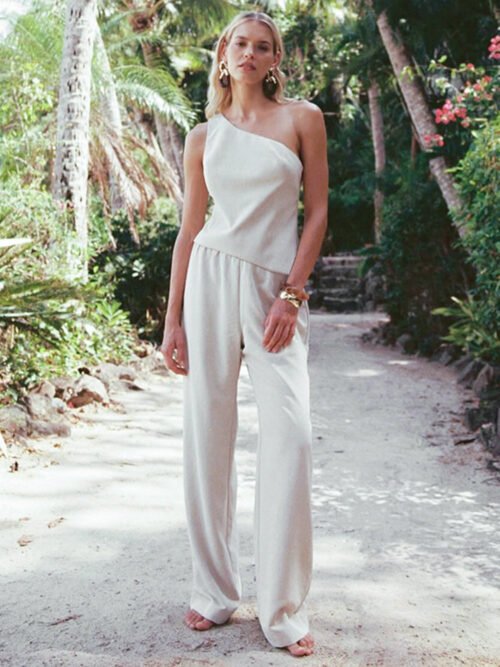 One-Shoulder Cutout Vest & Strap Pants Set