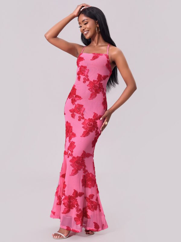 3D Floral Lace Sheath Maxi Dress