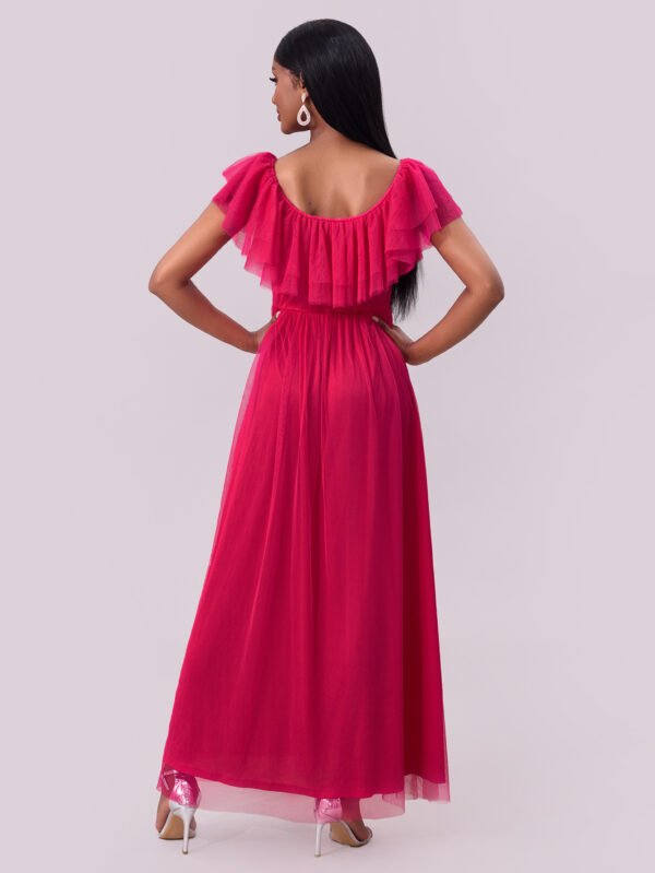 Off-Shoulder Chiffon Maxi Dress with Ruffle Hem